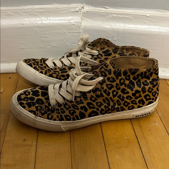 Seavee Calf Hair Leopard Print Ankle Sneakers with White Laces - Picture 3 of 8
